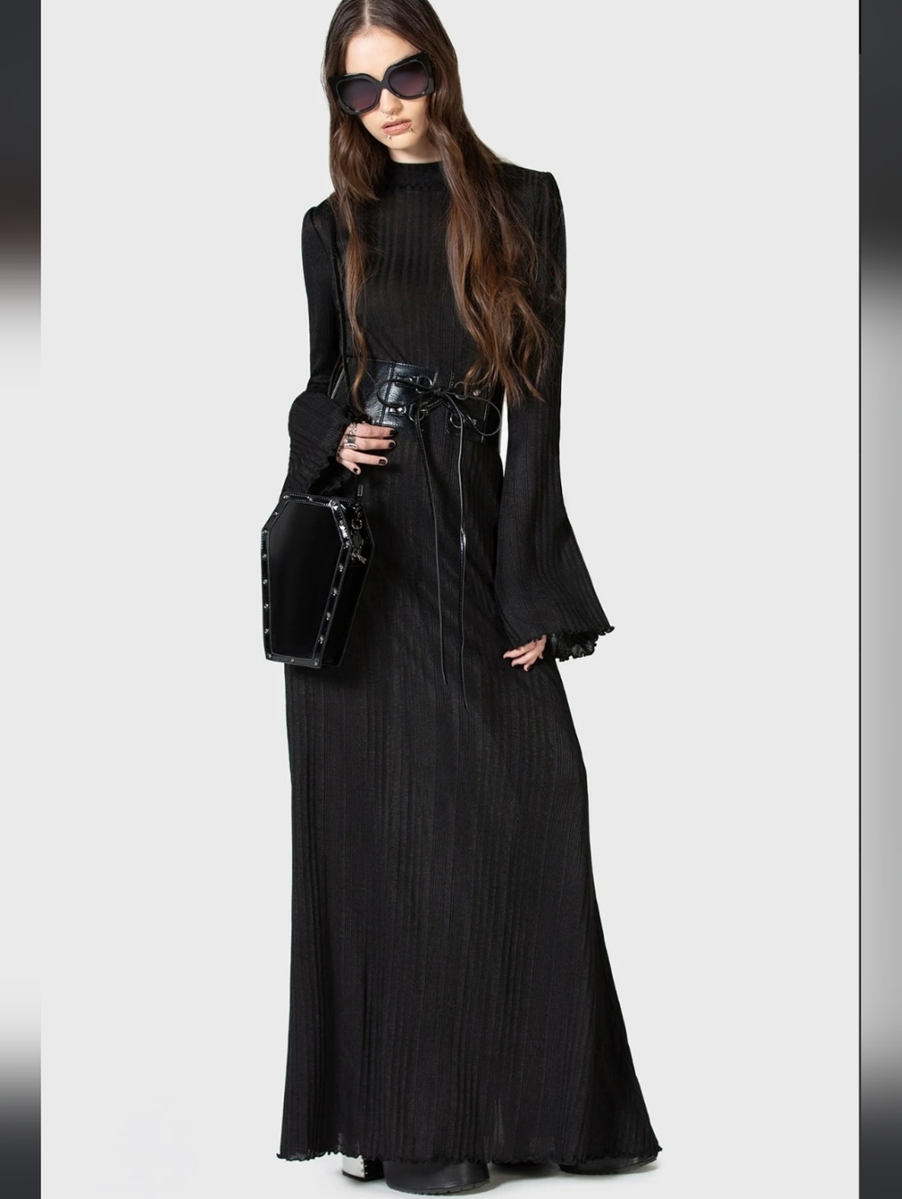 Killstar Black Maxi Dress with Bell Sleeves